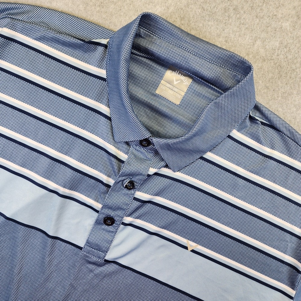 Callaway Opti Dri Mens XXL 2XL Polo Shirt‎ Striped Blue Gray Performance Golf
